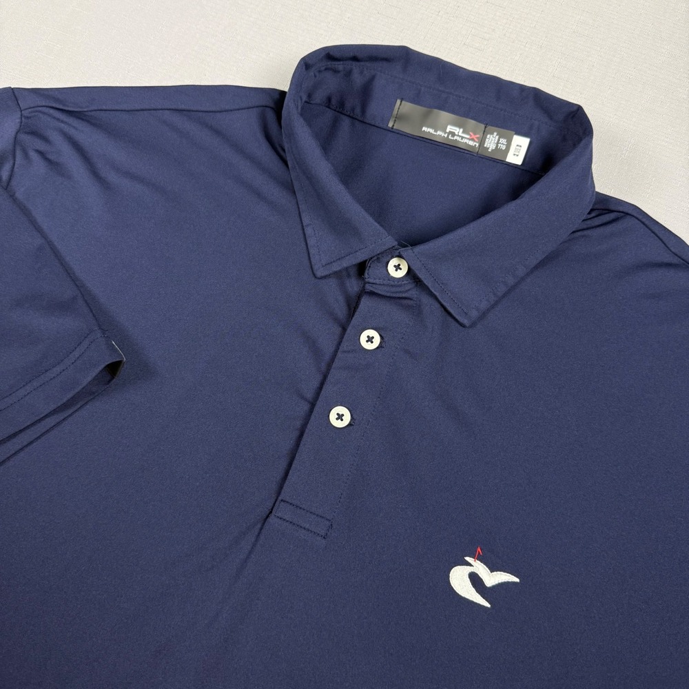 RLX Ralph Lauren Polo Shirt Mens 2XL Tall SS Caves Valley Golf Navy EUC